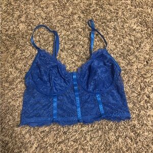 Blue Lace Bustier Crop Top Size Small